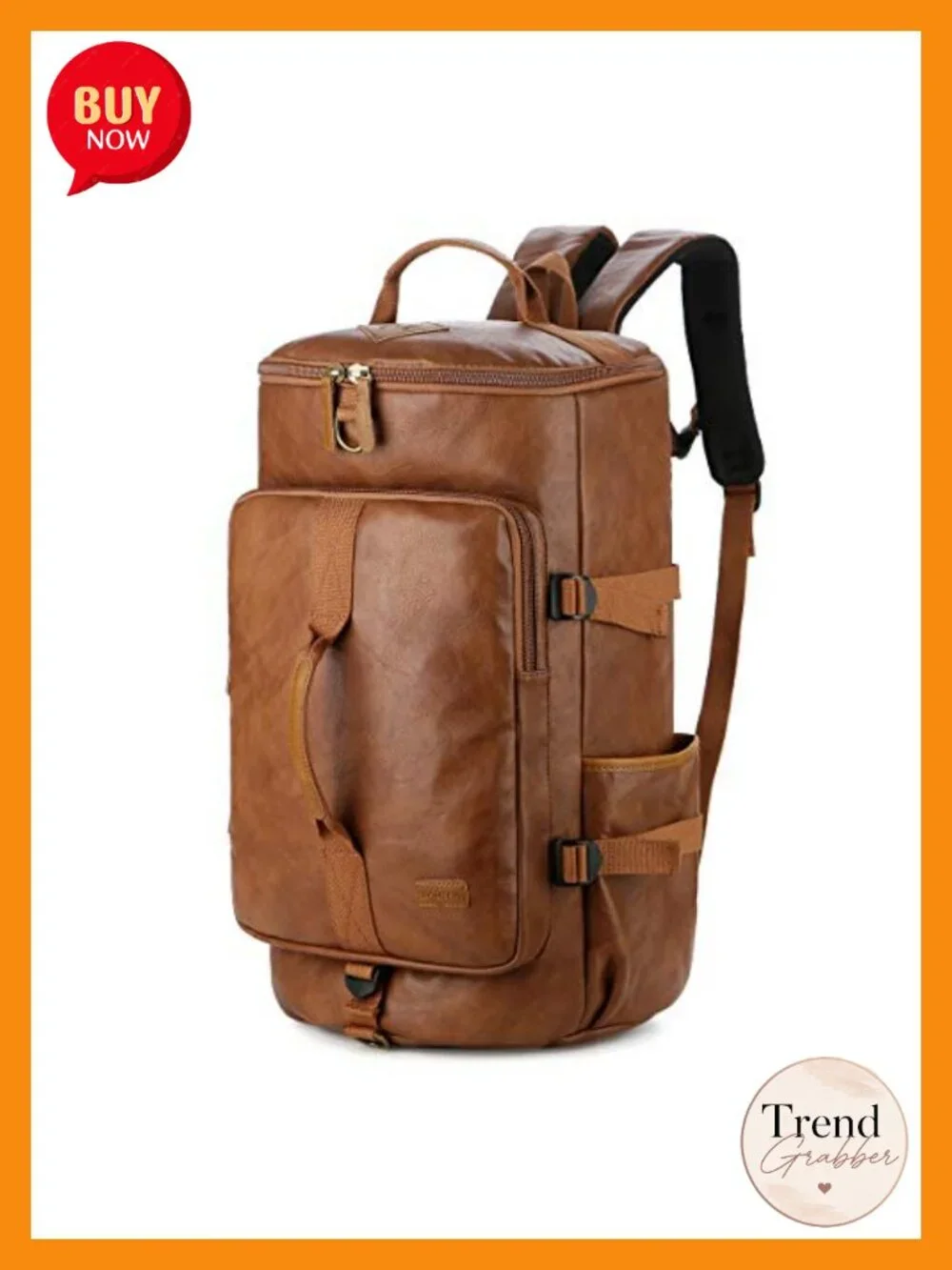 Convertible Vegan Leather Weekender Duffel Travel Backpack Overnight Bag